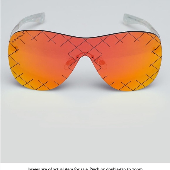 Silvertone Metal and Red Tinted Shield Sunglasses - Picture 2 of 6